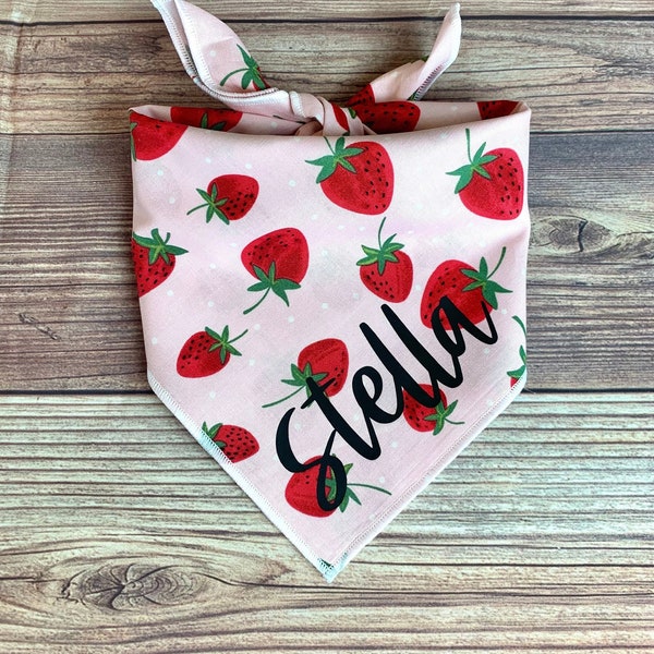 Strawberry Tie-On Dog Bandana | summer bandana | puppy bandana | fruit dog bandana | food dog bandana