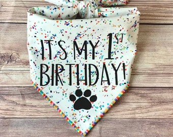 It’s My 1st Birthday Rainbow Confetti Tie-On Dog Bandana | birthday pup | first birthday | birthday boy | birthday girl | 1st birthday