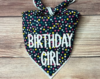Polka Dot Birthday Girl Tie-On Dog Bandana | 1st birthday | puppy bandana | dog party | birthday girl dog | birthday boy dog | party bandana