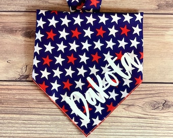 Patriotic Stars Tie-On Dog Bandana | 4th of July dog bandana | dog bandana | red white and blue | patriotic dog bandana