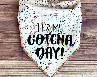 It's My Gotcha Day Rainbow Confetti Tie-On Dog Bandana | first birthday | puppy bandana | new puppy | birthday girl