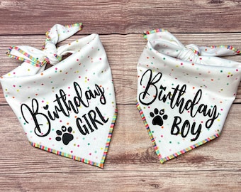 Birthday Dog Rainbow Confetti Squares Tie-On Dog Bandana | 1st birthday bandana | puppy bandana | dog party | dog birthday bandana |