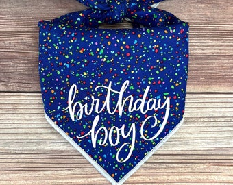 Confetti Celebration Birthday Boy Tie-On Dog Bandana | dog birthday | dog 1st birthday | dog first birthday | dog birthday bandana