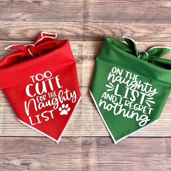 Naughty/Nice List Christmas Tie-On Dog Bandana | Christmas bandana | nice list dog bandana | holiday dog bandana | naughty list dog bandana