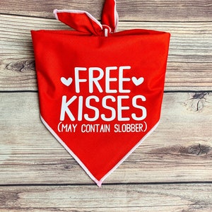 Free Kisses Valentines Tie-On Dog Bandana | Valentines Day dog bandana | funny dog bandana | valentines dog bandana