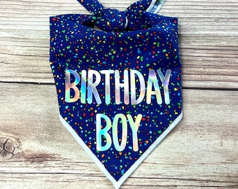 Holographic Birthday Boy Colorful Confetti Tie-On Dog Bandana | dog birthday | 1st birthday bandana | birthday boy bandana |birthday bandana