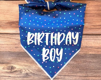 Birthday Boy Colorful Dots Tie-On Dog Bandana | dog 1st birthday | dog first birthday | dog birthday bandana | birthday boy