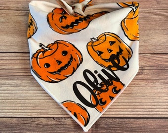 Pumpkin Tie-On Dog Bandana | Halloween dog bandana | new puppy | jack-o-lantern dog bandana  | fall dog bandana
