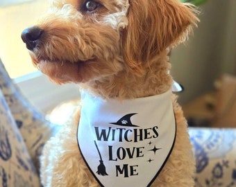 Witches Love Me Tie-On Dog Bandana | Halloween dog bandana | funny halloween bandana | spooky dog bandana | trick or treat bandana |
