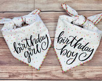 Birthday Boy/Girl Rainbow Confetti Squares Tie-On Dog Bandana | dog 1st birthday | dog birthday | birthday boy dog | birthday girl dog