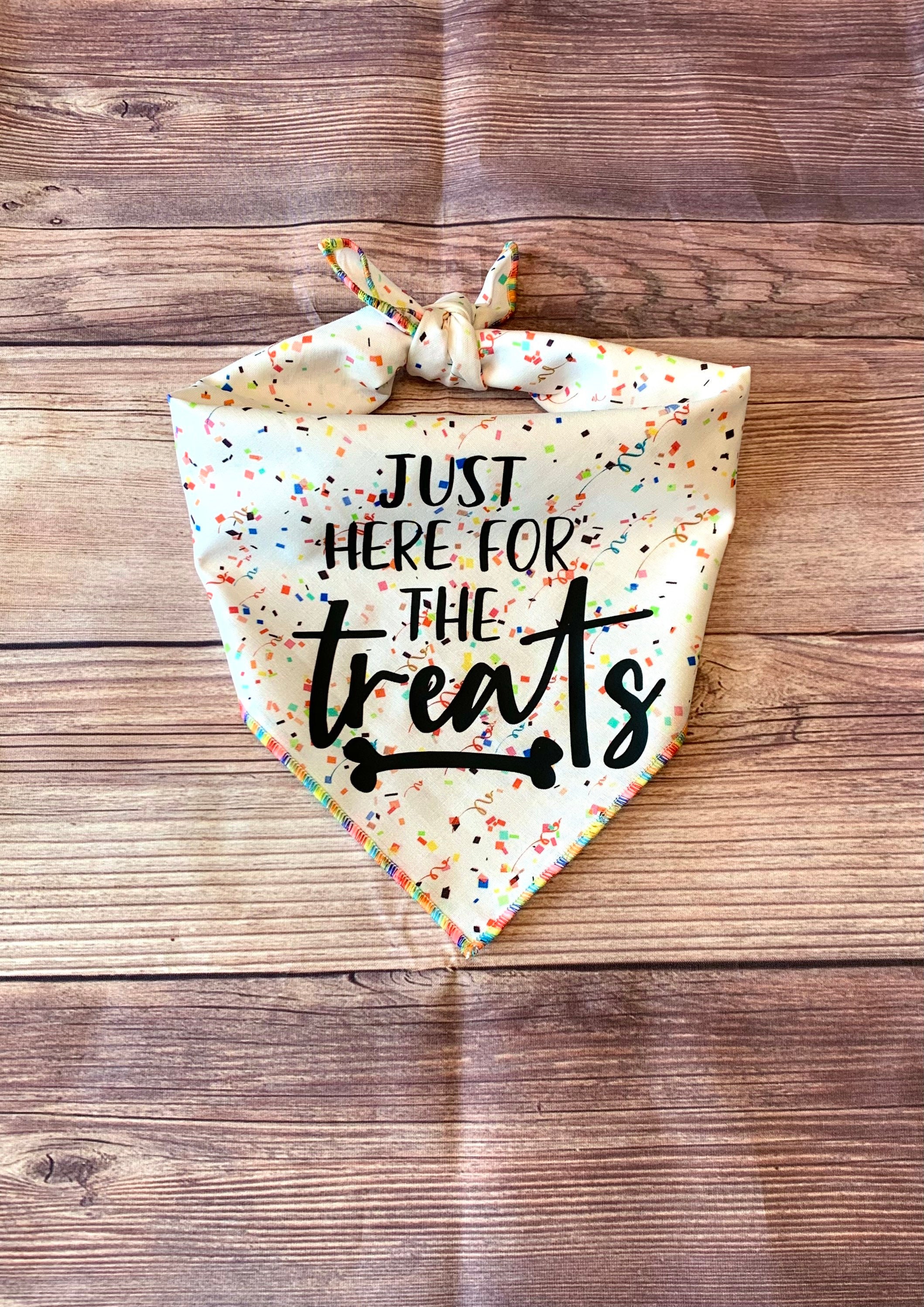 Just Here for the Treats Rainbow Confetti Tie-On Dog Bandana | birthd…
