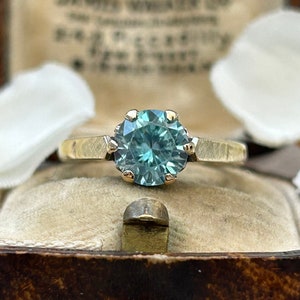 Vintage Blue Zircon Solitaire Ring 9 Carat Yellow Gold 1968, Blue Gemstone Ring, December Birthstone Ring, Blue Zircon Jewelry Gift For Her