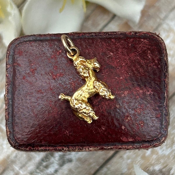 Vintage Poodle Dog Charm Pendant 9 Carat Yellow Gold 1963, Dainty Solid Gold Dog Pendant Charm, Gift for Dog Lover, Gold Jewellery Jewelry