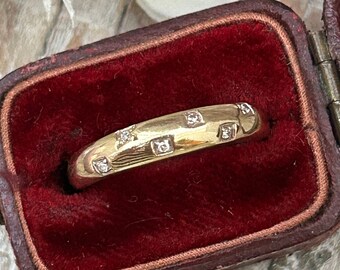 Vintage Diamond Stacking Band Ring 9 Carat Yellow Gold, Diamond Wedding Ring, Everyday Diamond Band Ring, Diamond Jewelry Jewellery Gift