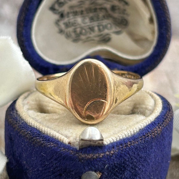 Vintage Oval Sunburst Signet Ring 9 Carat Yellow Gold 1959, Art Deco Sunbeam Signet Ring, Everyday Gold Ring, Gold Jewelry Jewellery Gift