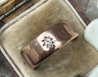 Vintage Star Set Diamond Band Ring 9 Carat Rose Gold 1939, Diamond Solitaire Gypsy Ring, Wedding Ring, Stacking Ring, Rose Gold Jewelry