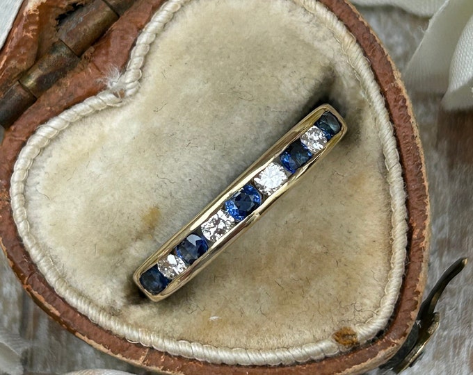 Vintage Sapphire and Diamond Half Eternity Ring 18 Carat Yellow Gold ...