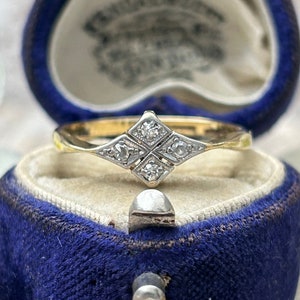 Antique Art Deco Diamond Ring 18 Carat Yellow Gold and Platinum, Antique Diamond Engagement Ring, Art Deco Diamond Jewelry Gift For Her