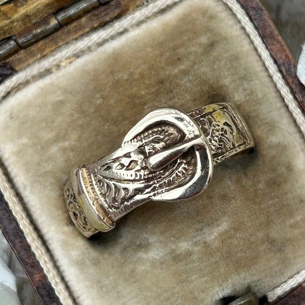 Vintage Ornate Buckle Belt Ring 9 Carat Gold 1993, Heavy Solid Gold Ring, Stacking Ring Band, Gold Jewellery Jewelry Gift