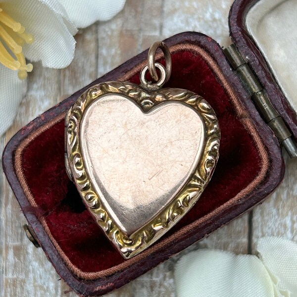 Vintage Love Heart Locket Pendant 9 Carat Rose Gold Back and Front, Photo Locket, Picture Locket, Keepsake Jewellery Jewelry Gift For Her