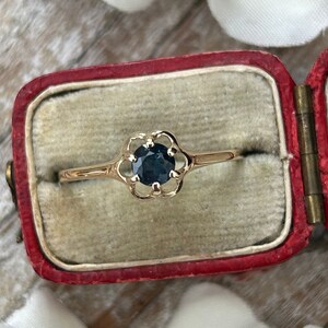 Vintage Blue Sapphire Solitaire Ring 9 Carat Yellow Gold 1981, Dainty Belcher Set Sapphire Ring, Sapphire Jewellery Jewelry Gift For Her