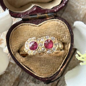 Antique Victorian Ruby and Old Cut Diamond Halo Ring 18 Carat Yellow ...