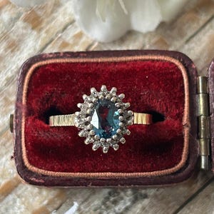 Vintage Topaz and Diamond Halo Ring 9 Carat Yellow Gold 1989, Topaz and Diamond Cluster Ring, November Birthstone, Topaz Jewelry Gift