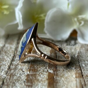 Antique Wedgwood Cameo Ring 9 Carat Gold Diana The Huntress 1930, Blue Jasperwear Artemis Goddess Navette Statement Ring, Gold Jewelry Gift image 9