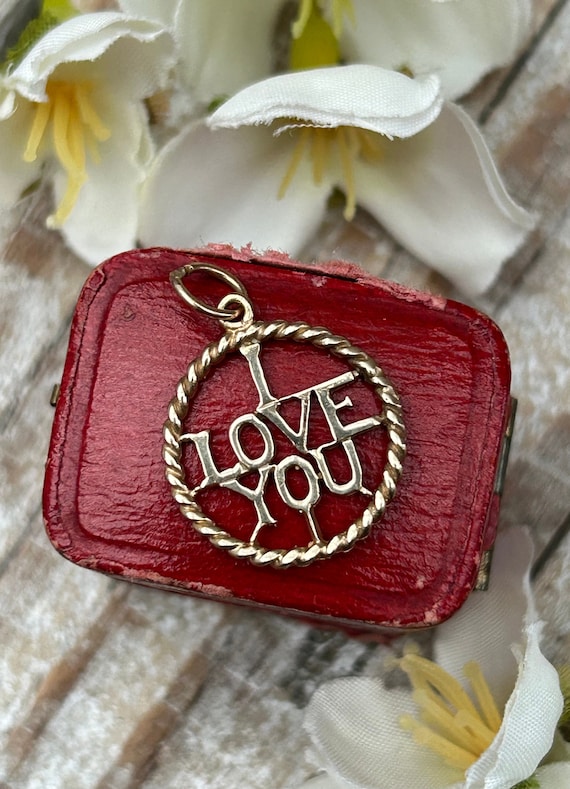 Vintage I Love You Pendant Charm 9 Carat Yellow Go