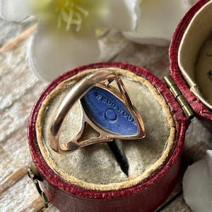 Antique Wedgwood Cameo Ring 9 Carat Gold Diana The Huntress 1930, Blue Jasperwear Artemis Goddess Navette Statement Ring, Gold Jewelry Gift image 4