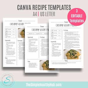 Canva Recipe Templates | Editable Cookbook | A4 & Letter | eBook Canva Templates | Printable Recipe Binder | Meal Planner | Custom Recipes