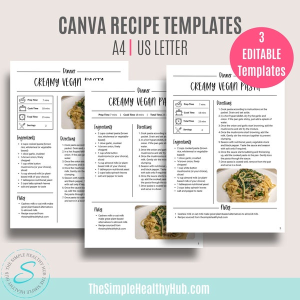 Canva Recipe Templates | Editable Cookbook | A4 & Letter | eBook Canva Templates | Printable Recipe Binder | Meal Planner | Custom Recipes