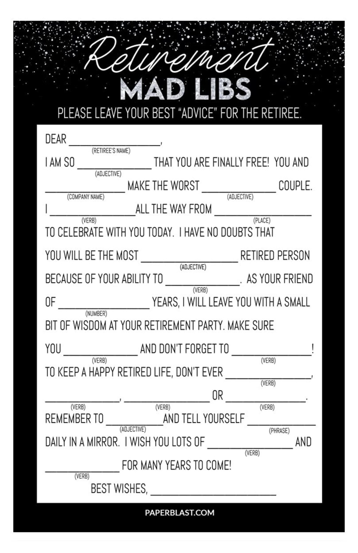 Retirement Party Game Mad Libs Etsy