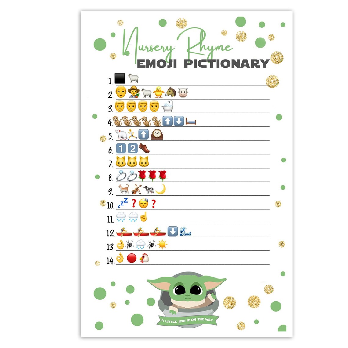 Baby Yoda Baby Shower Game Nursery Rhyme Emoji Pictionary Etsy