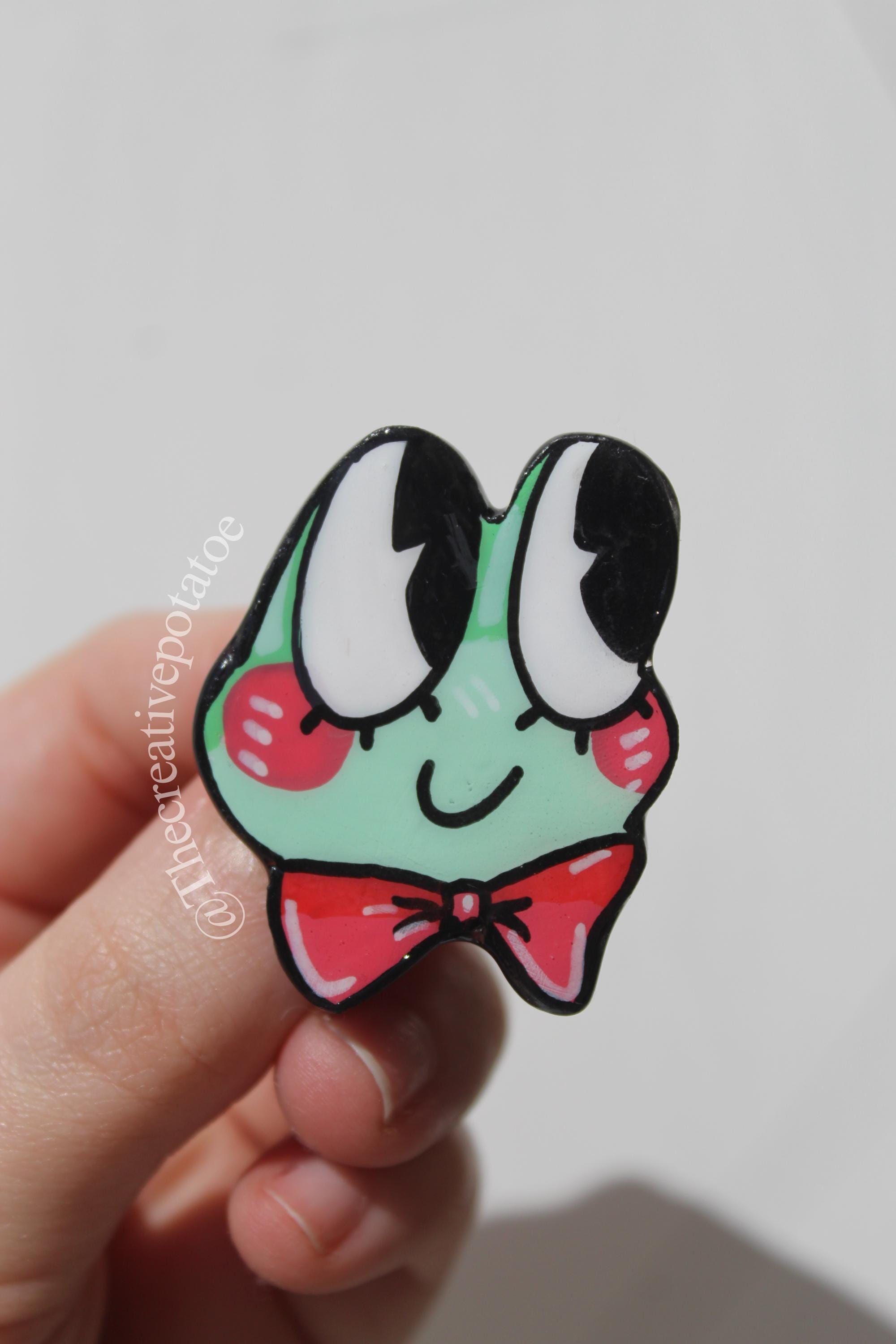 Frog Ribbit Button Ribbit Frog Clay Pin – Hand-painted Polymer Clay, Resin Coated - Etsy