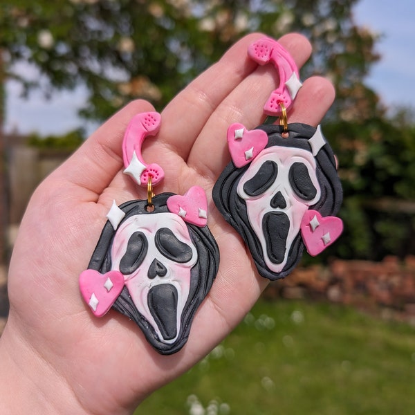 Scream ghost face earrings, necklace, pin