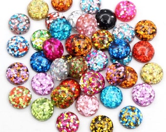 8mm or 12mm Glitter cabochons, DIY Jewelry, Set of 10