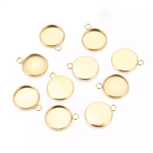 12mm  Pendant Cabochon Base Gold Tone, Round Blank Bezel Pendant Trays DIY Jewelry Findings, sets of 20