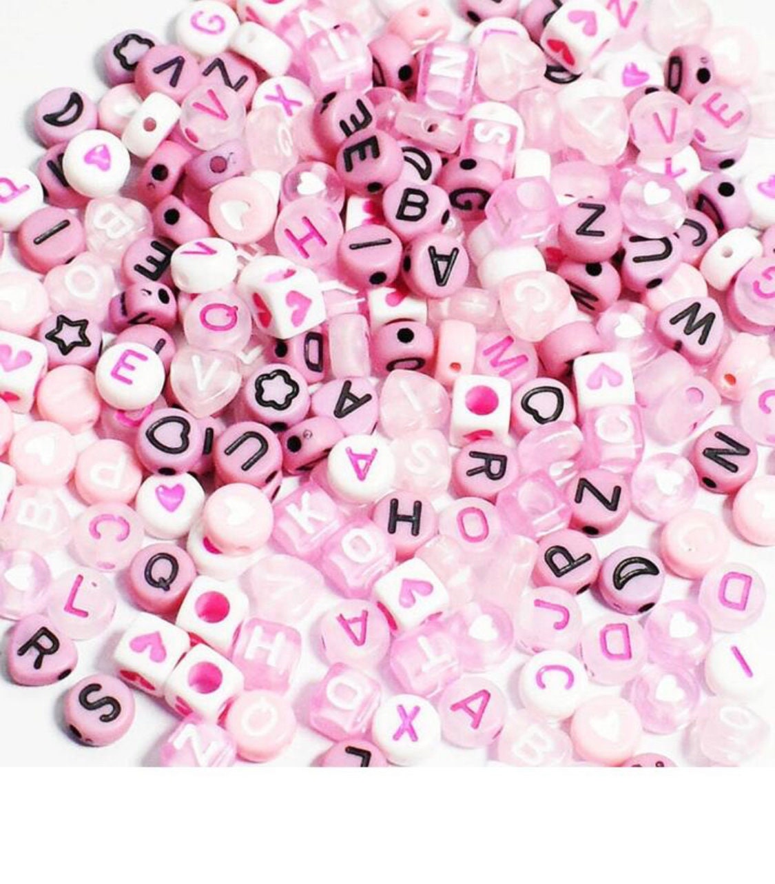 100 Acrylic alphabet 10mm letter pink and silver RANDOM beads