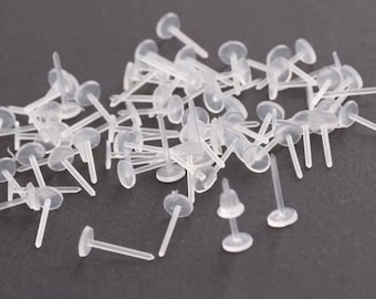 5mm Hypoallergic Plastic Earring Post and Rubber Back nut Clear color Great for Anyone with metal allergies,metal free,supplies finding