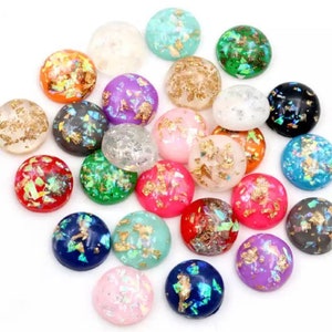 8mm Gold Fleck Cabochon, mixed colours, Mylar flecks, jewelry making, Dome Earrings, Set of 10