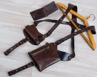 Brown Leather Holster Bag Real Leather Shoulder Bag Leather Festival Bag Chest Bag Leather Mens Harness Bag Leather Motorcycle Bag Vest