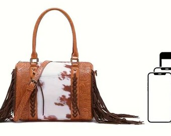 New! Horse Fur Pattern Tassel Bag