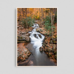 Waterfall Print, Fall For The Leaves, Hiking, Autumn Photography, Water Photograph, Seasonal Photo, River Art, Fall Photo Prints, Fall River
