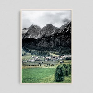 Farm Wall Art, Wall Art Yellow Green, Village Wall Art, Film Landscape, Europe Village, Farmhouse Mountain Artwork, Lobby Artwork