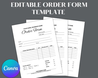 Order Form Template, Editable Order Form Template, Canva Editable Template, Business Order Form Template, Sales Form, Printable Order Form