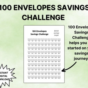 100 Envelope Savings Challenge, Printable Budget Savings Tracker, 100 Envelopes, 100 Days Challenge, Sinking Funds, Cash Stuffing,  A4/A5