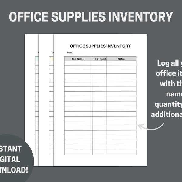 Office Supplies Inventory, Printable Office Supplies Log, Office Supplies Organiser and Tracker, Office Inventory and Log, A4/A5 PDF