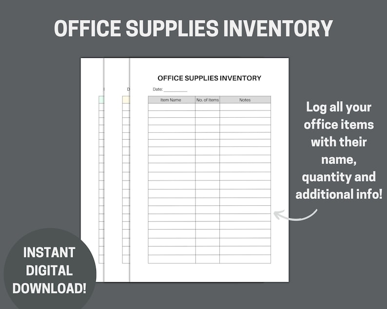 Office Supplies Inventory, Printable Office Supplies Log, Office
