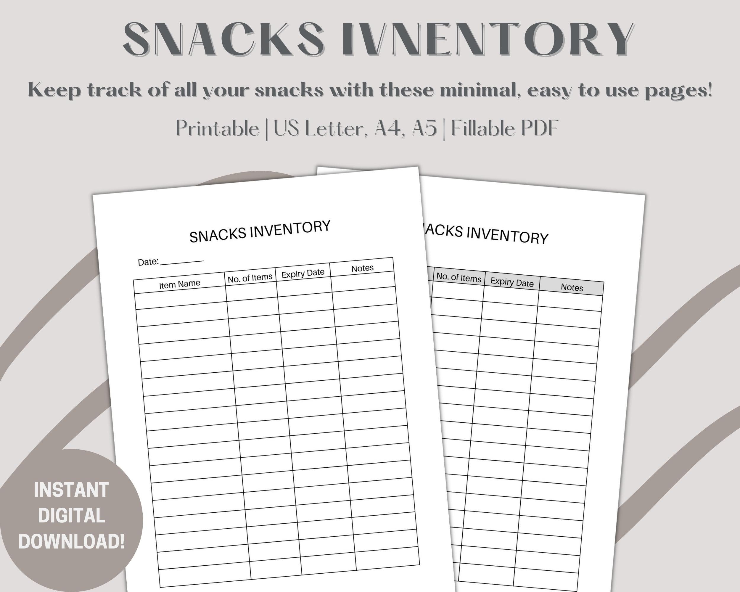 Snacks Inventory, Printable Food Inventory, Snack Log, Food Log, Pantry Snacks Inventory, Printable Food Inventory, Snack Log, Food Log, Pantry